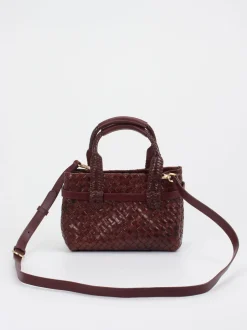 Allan K – Mini Tote Bag aus Flechtleder in Weinrot
