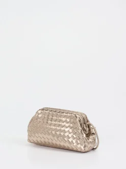 Allan K – Schultertasche aus Flechtleder champagnergold