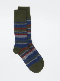 Alto Milano – Freizeitsocken aus Wolle olivgrün gestreift