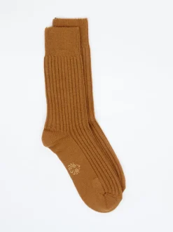Alto Milano – Rippstricksocken aus Wolle karamellbraun