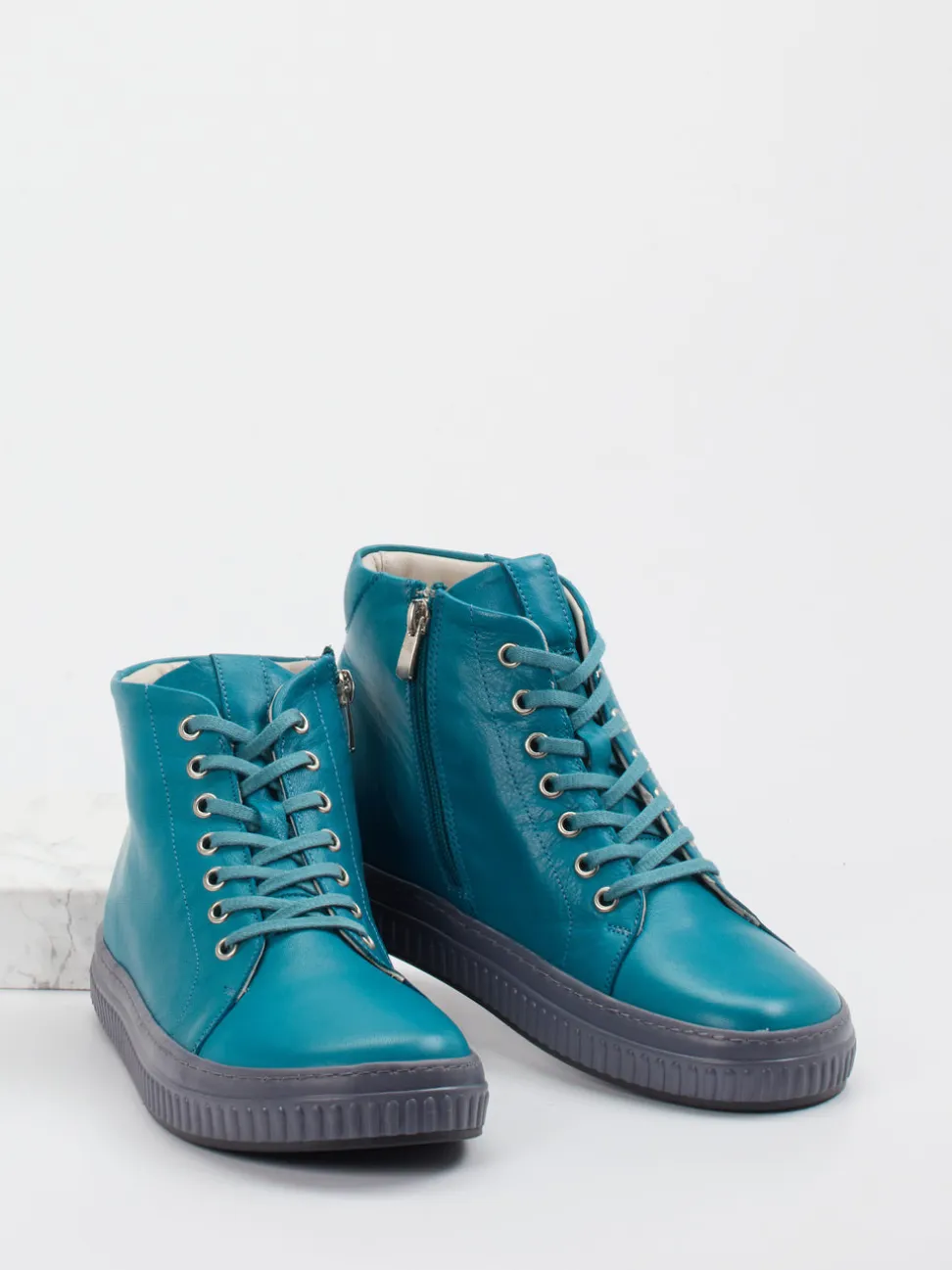 Andrea Conti – High-Top Sneaker aus Kalbleder petrol