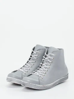 Andrea Conti – High-Top Sneaker aus Kalbleder hellgrau
