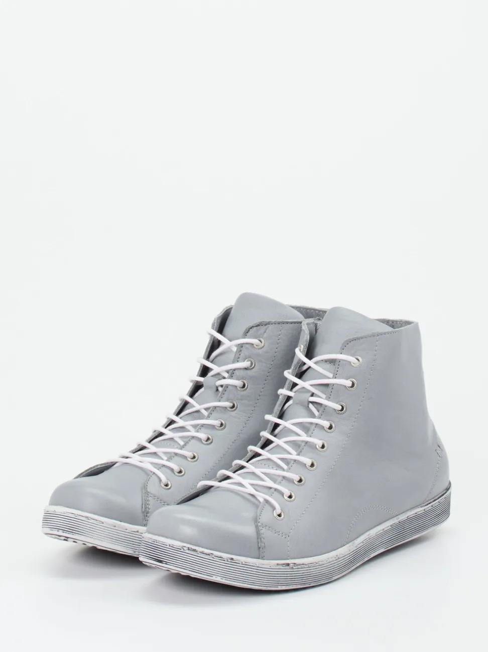 Andrea Conti – High-Top Sneaker aus Kalbleder hellgrau