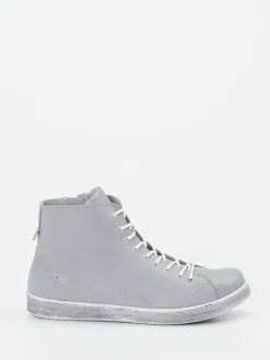 Andrea Conti – High-Top Sneaker aus Kalbleder hellgrau