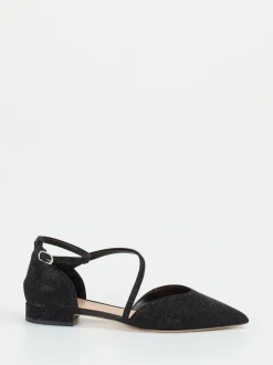 Andrea Puccini – Ballerinas aus Metallic-Textil in Schwarz