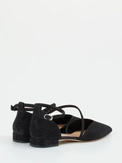 Andrea Puccini – Ballerinas aus Metallic-Textil in Schwarz