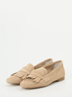 Andrea Puccini – Fransen-Loafer aus Veloursleder beige