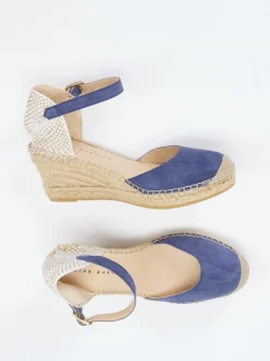 Andrea Puccini – Keilsandaletten aus Veloursleder Marineblau