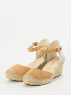 Andrea Puccini – Keilsandalette aus Veloursleder cognac