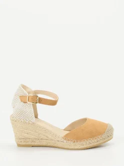 Andrea Puccini – Keilsandalette aus Veloursleder cognac