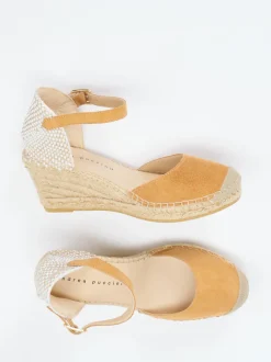 Andrea Puccini – Keilsandalette aus Veloursleder cognac