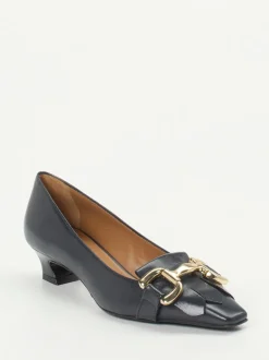 Andrea Puccini – Kitten Heel Loafer aus Lammleder Blau