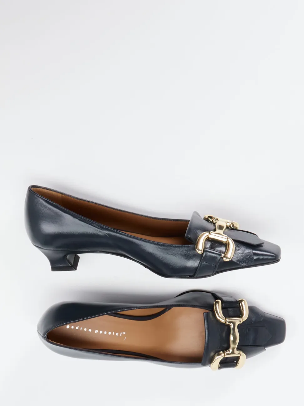 Andrea Puccini – Kitten Heel Loafer aus Lammleder Blau