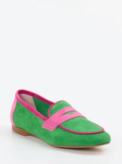 Andrea Puccini – Loafer aus Veloursleder grün-pink