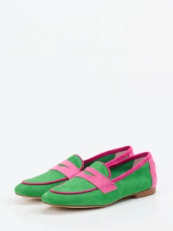 Andrea Puccini – Loafer aus Veloursleder grün-pink