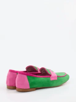 Andrea Puccini – Loafer aus Veloursleder grün-pink