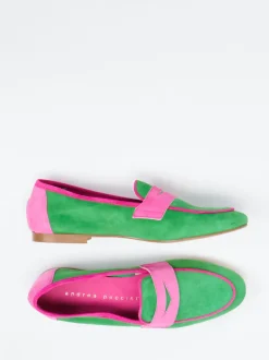 Andrea Puccini – Loafer aus Veloursleder grün-pink