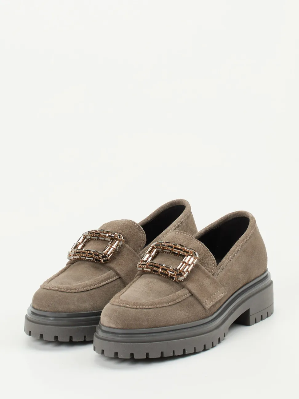 Andrea Puccini – Loafer aus Veloursleder in Taupe