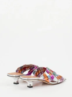Andrea Puccini – Mules aus Metallicleder mit Flechtstruktur