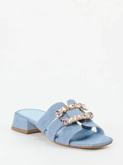 Andrea Puccini – Mules aus Veloursleder in Denim-Optik