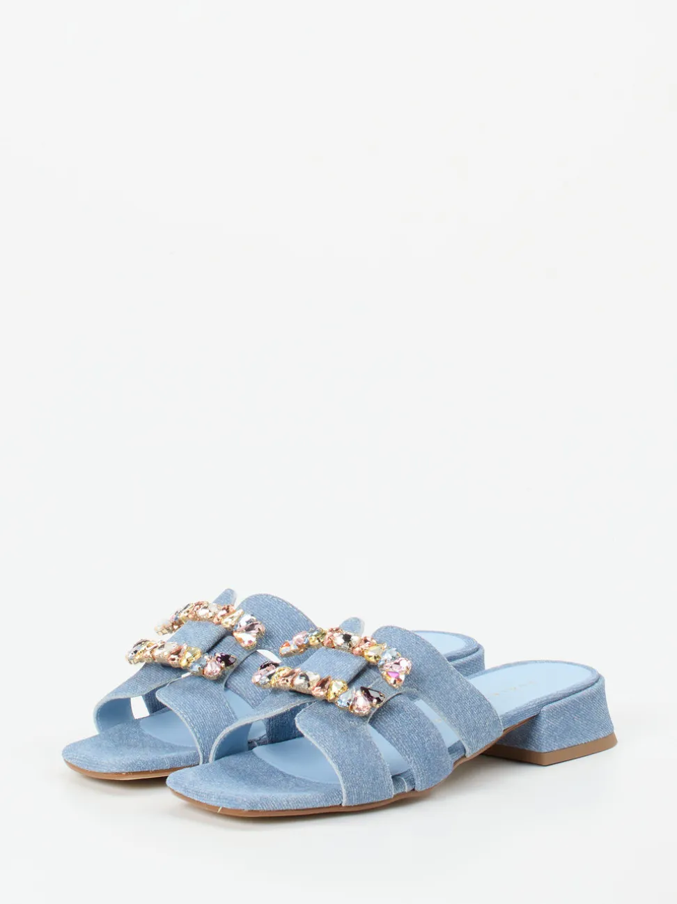 Andrea Puccini – Mules aus Veloursleder in Denim-Optik