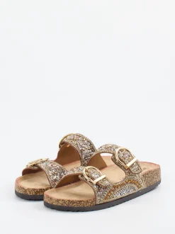 Andrea Puccini – Pantolette aus Metallic-Material in Bronzebraun