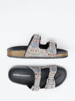 Andrea Puccini – Pantoletten aus Metallicleder Schwarz
