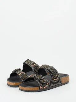 Andrea Puccini – Pantolette aus Metallicleder mit Perlen