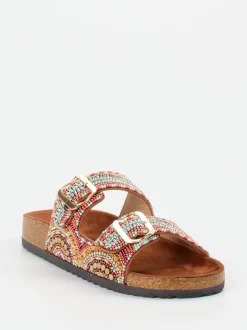 Andrea Puccini – Pantoletten aus Metallicleder mit Perlen