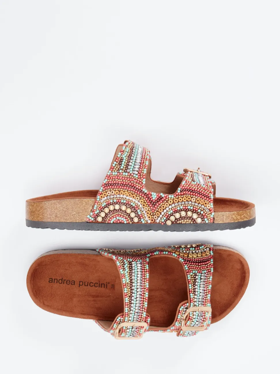 Andrea Puccini – Pantoletten aus Metallicleder mit Perlen