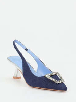 Andrea Puccini – Slingback-Pumps aus Denim mit Strass