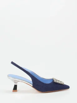 Andrea Puccini – Slingback-Pumps aus Denim mit Strass