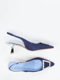 Andrea Puccini – Slingback-Pumps aus Denim mit Strass
