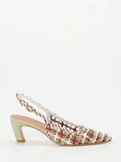 Andrea Puccini – Slingback-Pumps aus Flechtleder salbeigrün