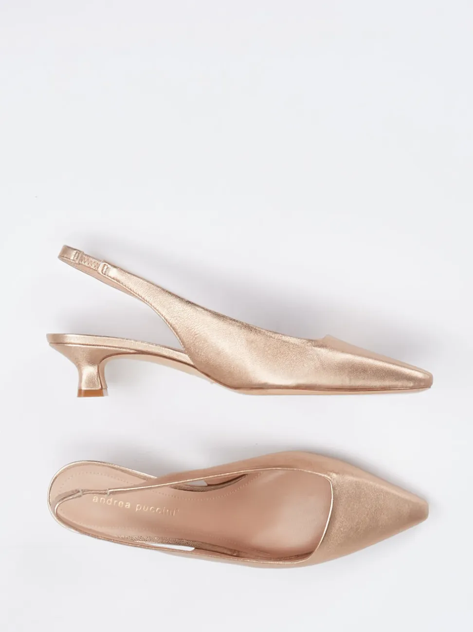 Andrea Puccini – Slingback-Pumps aus Metallicleder Roségold