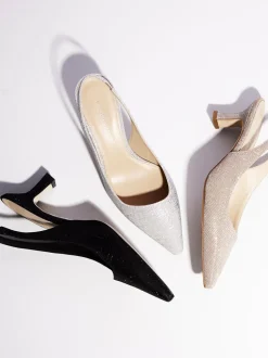 Andrea Puccini – Slingback-Pumps aus Metallicleder silber
