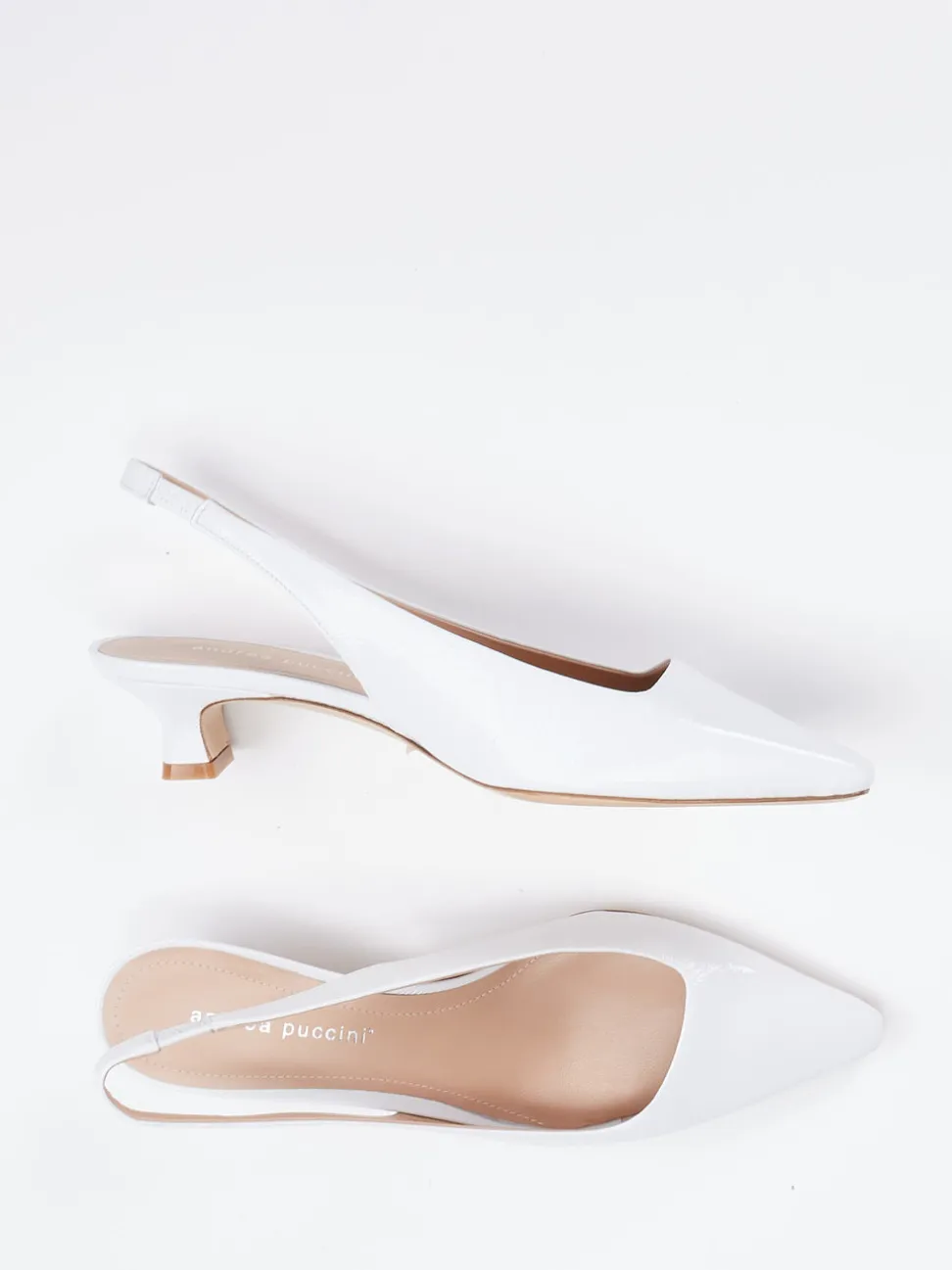 Andrea Puccini – Slingback-Pumps aus Lackleder Weiß