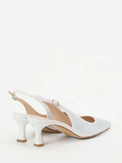 Andrea Puccini – Slingback-Pumps aus Metallicleder weiß