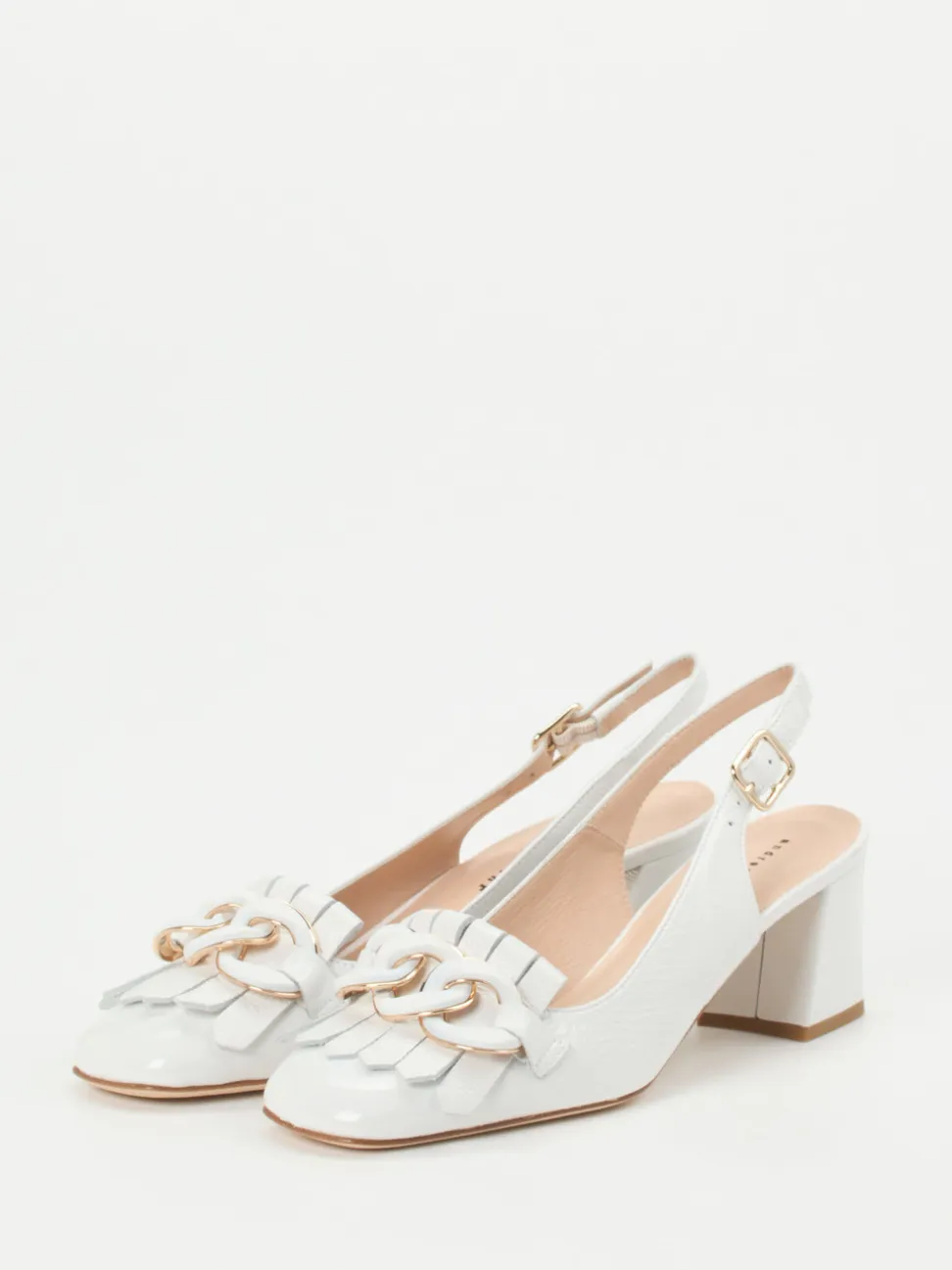 Andrea Puccini – Slingpumps aus Lackleder Elfenbeinweiß