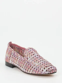 Andrea Puccini – Slipper aus Flechtleder in Rosé-Metallic