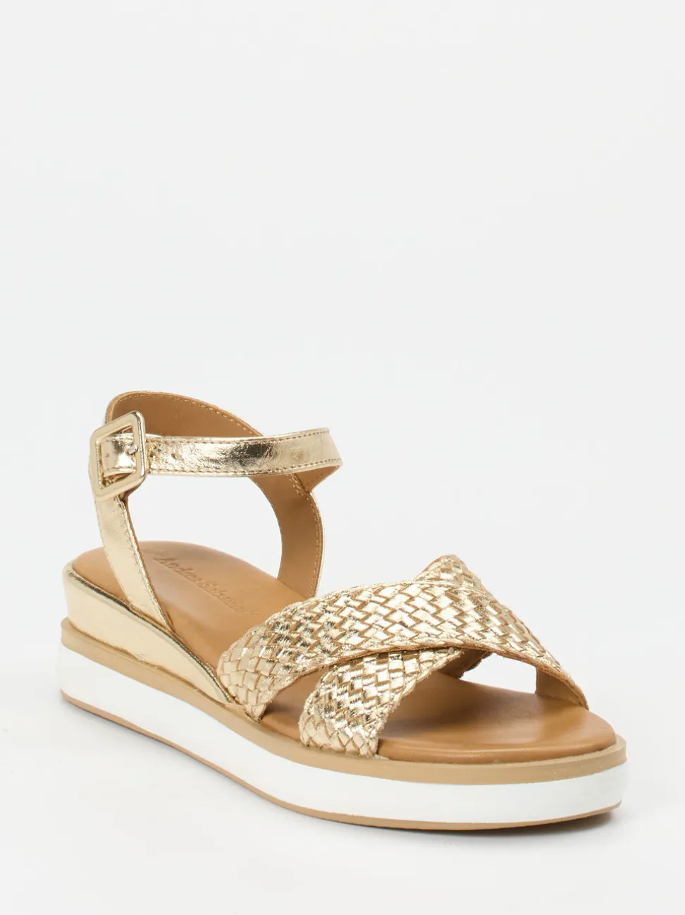 Andrea Sabatini – Keilsandalette aus Flechtleder goldfarben