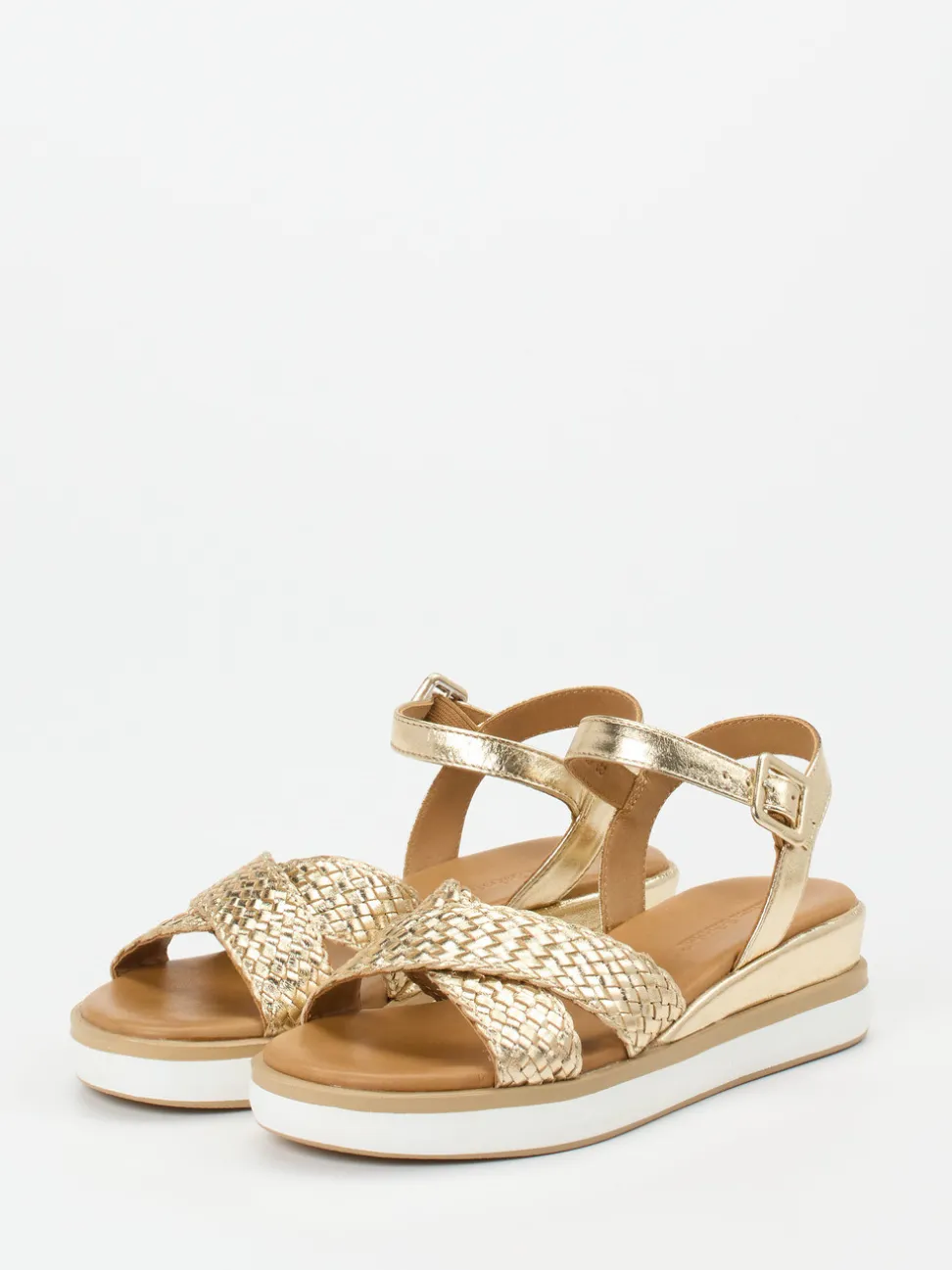 Andrea Sabatini – Keilsandalette aus Flechtleder goldfarben
