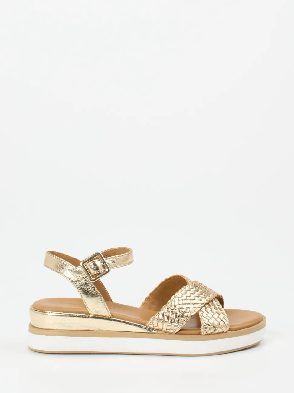 Andrea Sabatini – Keilsandalette aus Flechtleder goldfarben