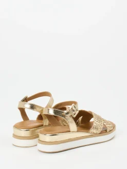 Andrea Sabatini – Keilsandalette aus Flechtleder goldfarben