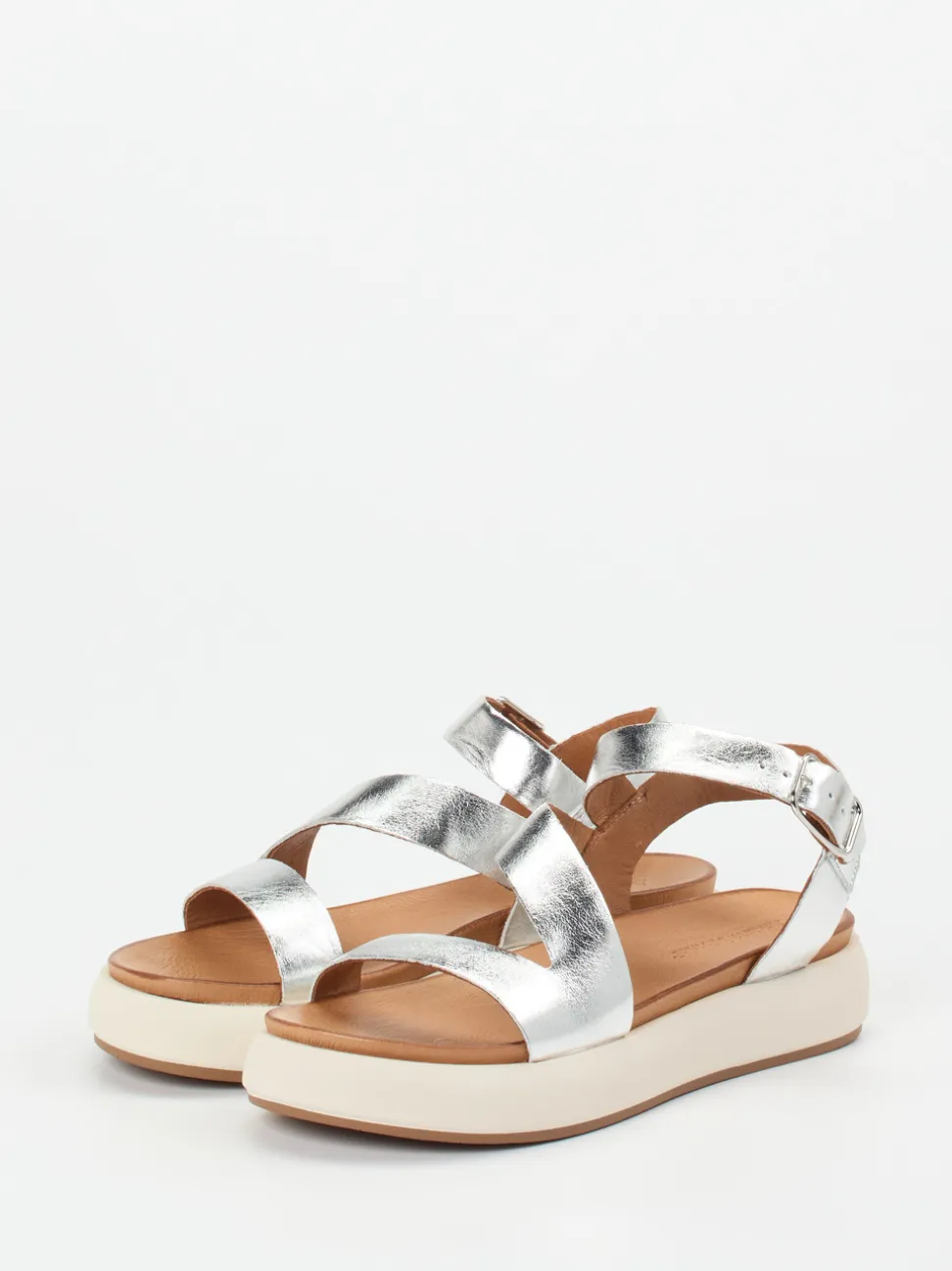 Andrea Sabatini – Plateau-Sandalen aus Metallicleder silber
