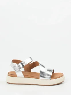 Andrea Sabatini – Plateau-Sandalen aus Metallicleder silber