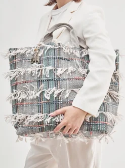 ANOKHI – Shopper aus Textil mit Fransenbesatz