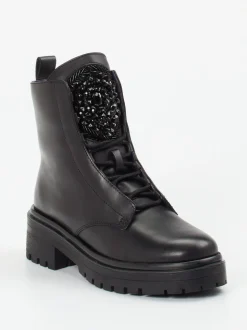 Apepazza – Schnürboots aus Leder Schwarz mit Strass