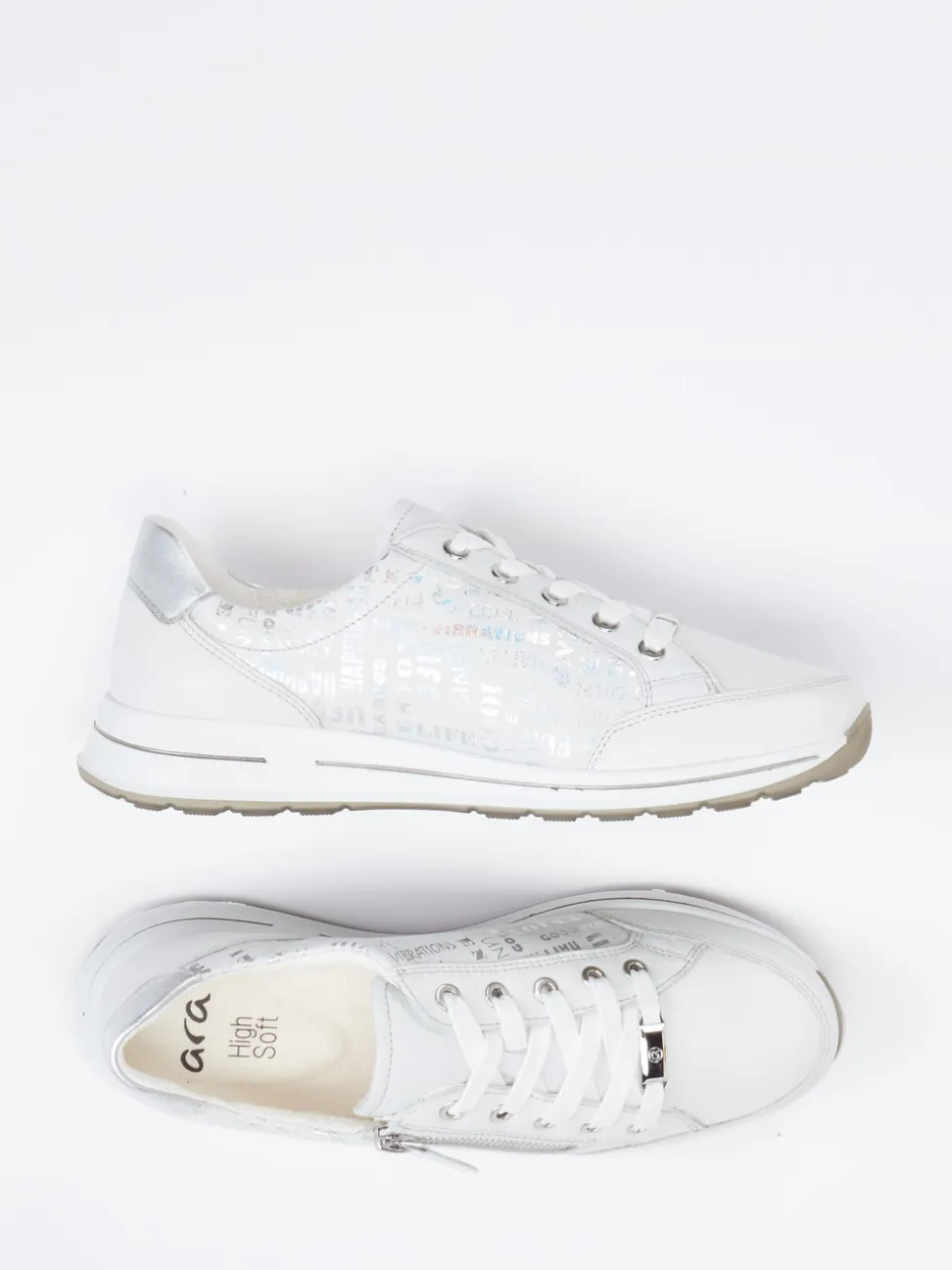 Ara – Komfort-Sneaker aus geprägtem Leder Offwhite