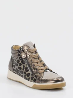 Ara – Mid-Top Sneaker aus geprägtem Leder bronzebraun